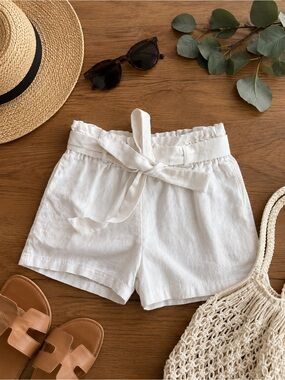 Have White High-Waist Tie-Belt Linen-Blend Women’s Shorts